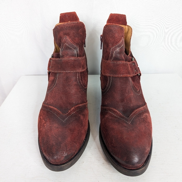 Toas Howdy Red Garnet Rugged Suede Leather Ankle Boots - Size 9-9.5 - Picture 5 of 8